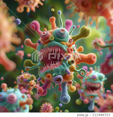 AI-generated content. Funny Colorful Microscopic Virus or Bacteria Representation 111486723