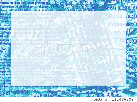 水色の英字コラージュ風フレーム背景 111486808