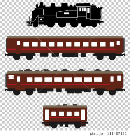 SLと客車のシンプルなイラスト 車掌車付き 111487122