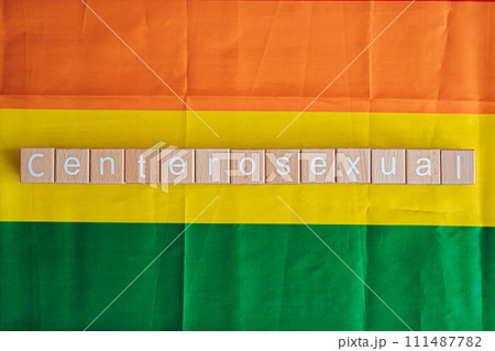 Wooden blocks form the text "Centerosexual" against a rainbow background. Wooden blocks form the text "Centerosexual" against a rainbow background. 111487782