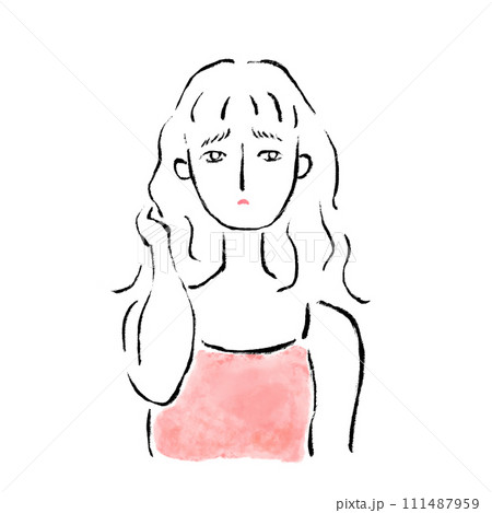 スタイリング前の女性　寝癖　ボサボサ　髪の悩み 111487959