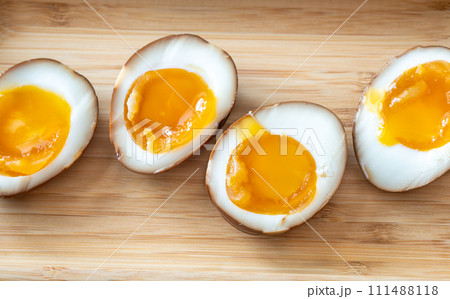 Halved ramen eggs Halved ramen eggs 111488118