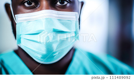 マスクをした医療従事者の黒人男性「AI生成画像」 111489092