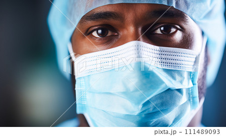 マスクをした医療従事者の黒人男性「AI生成画像」 111489093