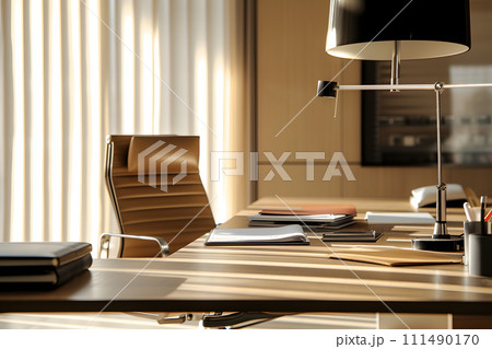 Minimalist Home Office with Modern Furniture and Empty Workspace by Generative AI 111490170