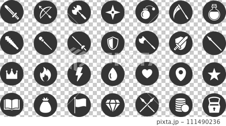 Black and white round RPG game mark set 111490236