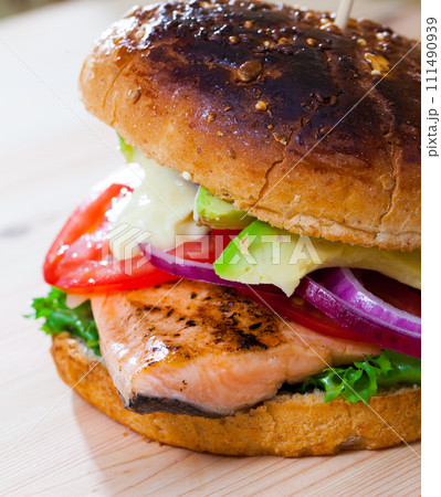 Burger with roasted fillet of trout 111490939