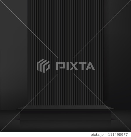 3d black color podium and minimal black gold color wall scene. 3d podium minimal abstract background. Vector 3d black color podium and minimal black gold color wall scene. 3d podium minimal abstract background. Vector 111490977