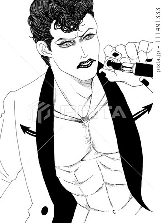 口紅を持っているリーゼントの男性 111491333