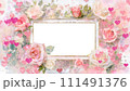 薔薇とハートの長方形の木枠のフォトフレーム:幸せな結婚式をイメージした花嫁のための装飾 111491376
