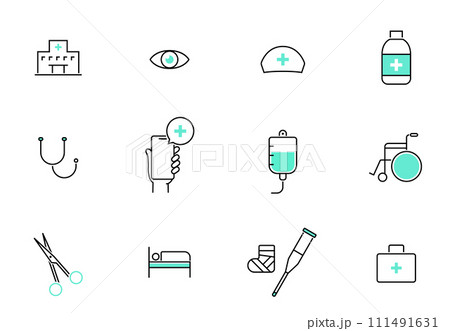 療やヘルスケアの線によるアイコンセット 療やヘルスケアの線によるアイコンセット 111491631