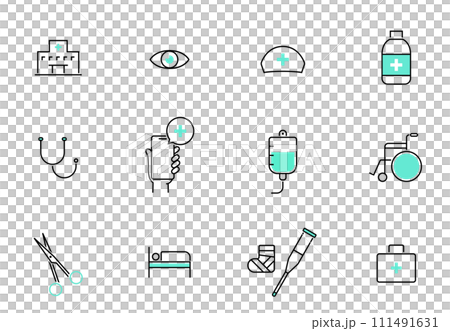 療やヘルスケアの線によるアイコンセット 療やヘルスケアの線によるアイコンセット 111491631