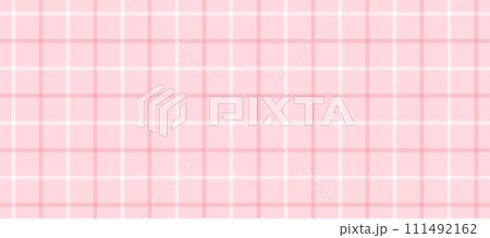 Seamless pink and white windowpane pattern. Checkered plaid repeating background. Tattersall tartan texture print for textile and fabric swatch. Repeated neutral check wallpaper. Vector backdrop Seamless pink and white windowpane pattern. Checkered plaid repeating background. Tattersall tartan texture print for textile and fabric swatch. Repeated neutral check wallpaper. Vector backdrop 111492162
