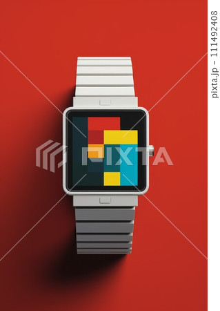 Wrist watch in modern and retro style by luxury color design Created with Generative AI technology. 111492408