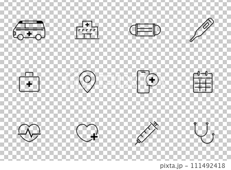 Medical and healthcare line icon set 111492418