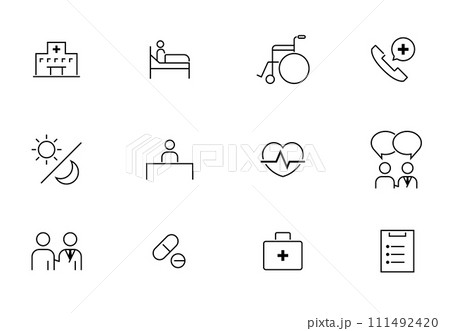 医療やヘルスケアの線によるアイコンセット 医療やヘルスケアの線によるアイコンセット 111492420