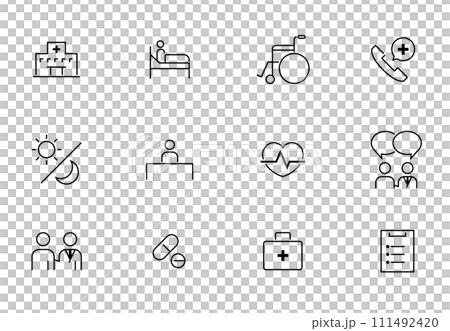 医療やヘルスケアの線によるアイコンセット 医療やヘルスケアの線によるアイコンセット 111492420