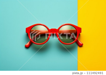 Fashion Sunglasses and glasses concept on retro background Created with Generative AI technology. 111492491