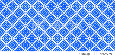 Seamless blue white tile pattern. Portuguese ceramic mosaic wallpaper. Abstract geometric repeating decor for floor, wall, kitchen, bath, print. Simple dot ornamental indigo backdrop. Vector texture Seamless blue white tile pattern. Portuguese ceramic mosaic wallpaper. Abstract geometric repeating decor for floor, wall, kitchen, bath, print. Simple dot ornamental indigo backdrop. Vector texture 111492579