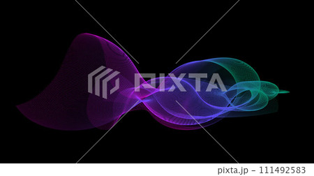 Gradient wave line blend form. Abstract purple blue green flowing lines design element. Dynamic neon line smoky shape. Sound waves or ai illustration concept. Vector curved pattern background 111492583