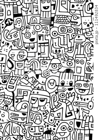 Illustration of coloring book doodle crowd cute alien monster Created with Generative AI technology. 111492834