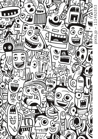 Illustration of coloring book doodle crowd cute alien monster Created with Generative AI technology. 111492853