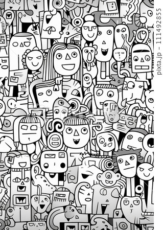 Illustration of coloring book doodle crowd cute alien monster Created with Generative AI technology. 111492855