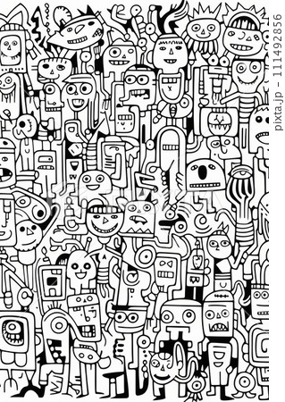 Illustration of coloring book doodle crowd cute alien monster Created with Generative AI technology. 111492856