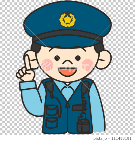 Illustration of a male police officer pointing and explaining Illustration of a male police officer pointing and explaining 111493191
