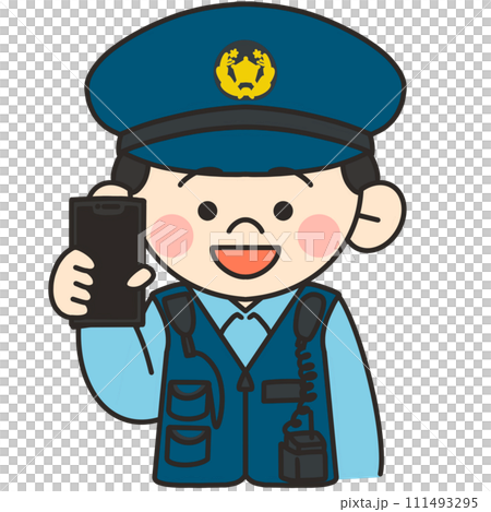 一名男警官拿著智慧型手機並解釋的插圖 111493295