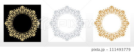 Set of decorative frames Elegant vector element for design in Eastern style, place for text. Floral black, gold and gray borders. Lace illustration for invitations and greeting cards Set of decorative frames Elegant vector element for design in Eastern style, place for text. Floral black, gold and gray borders. Lace illustration for invitations and greeting cards 111493779