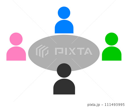 複数の人が集合して円卓で意見を交換し合うミーティングのイラスト 111493995