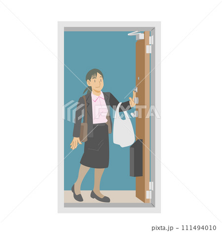 仕事から帰宅したビジネスウーマンのイラスト 111494010