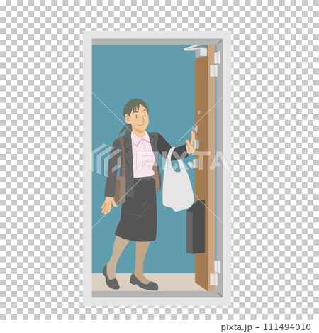 仕事から帰宅したビジネスウーマンのイラスト 111494010