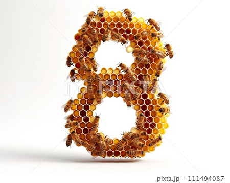AI-generated content. Number eight made of honey comb AI-generated content. Number eight made of honey comb 111494087