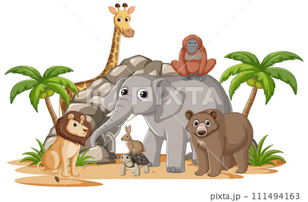 Friendly Animals Gathering in the Jungle 111494163