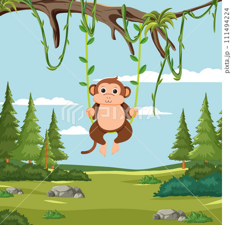 Playful Monkey Swinging in the Forest 111494224