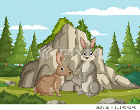 Bunnies in a Peaceful Forest Clearing 111494240