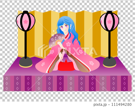 A gal doll sitting on a hinadan A gal doll sitting on a hinadan 111494280