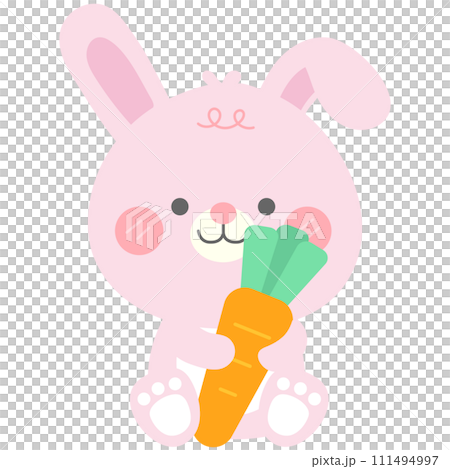 hello spring easter little bunny holding orange fresh carrot 111494997