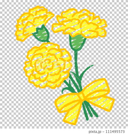 シンプルな黄色いカーネーションの花束のイラスト 111495573