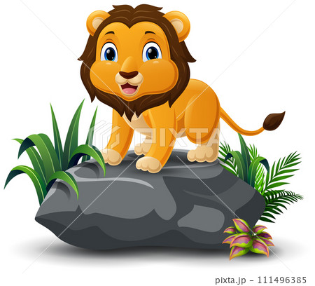 Cute lion cartoon on the stone Cute lion cartoon on the stone 111496385