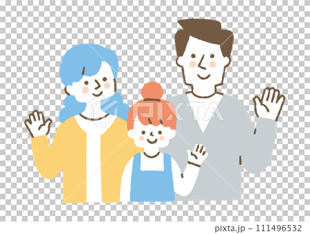 母親、父親和女兒微笑揮手_color 111496532