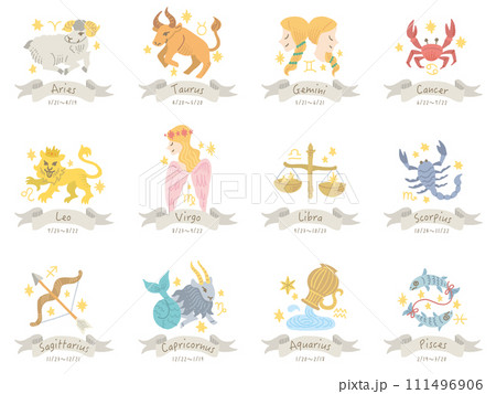12星座　英語名称　誕生日一覧　イラスト 111496906