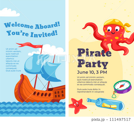 Welcome aboard, invitation on pirate party posters Welcome aboard, invitation on pirate party posters 111497517
