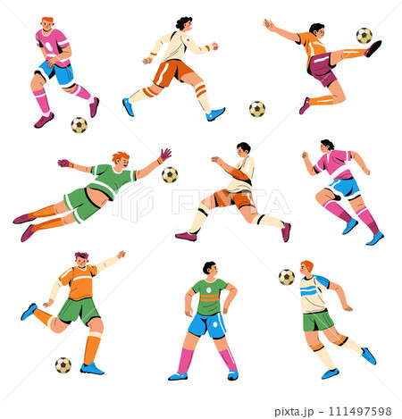 Dynamic football athletes poses, soccer players Dynamic football athletes poses, soccer players 111497598