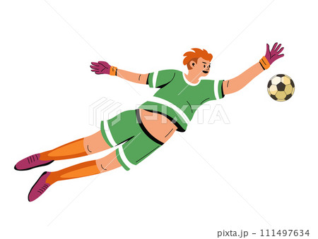 Goalkeeper in action, goalie trying to catch ball Goalkeeper in action, goalie trying to catch ball 111497634