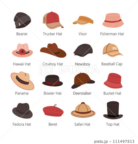 Mens Hats or Headdresses Vector Set Colored 111497813
