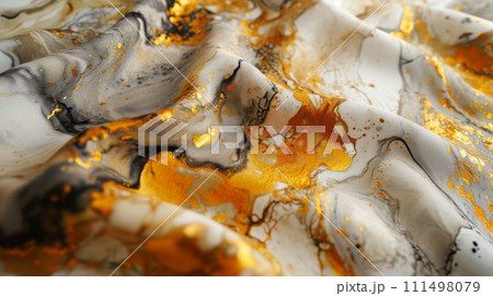 Abstract pattern with yellow suminagashi for cover design. Elegant marble gold texture. Abstract pattern with yellow suminagashi for cover design. Elegant marble gold texture. 111498079