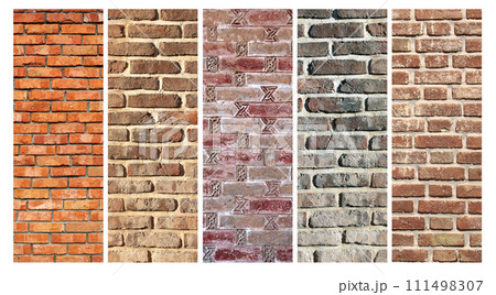 Collection of vertical banners with textures of old brick walls. Set of retro backdrop with brick wall texture Collection of vertical banners with textures of old brick walls. Set of retro backdrop with brick wall texture 111498307